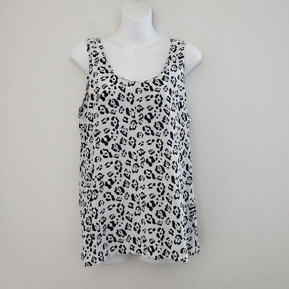 Equipment Femme Top Small Women's White Black Leopard Print Silk Preppy Chic - Picture 1 of 11